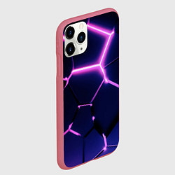 Чехол iPhone 11 Pro матовый Сине-фиолетовые неоновые плиты в разломе, цвет: 3D-малиновый — фото 2