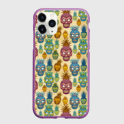 Чехол iPhone 11 Pro матовый Обезьяна ананас, цвет: 3D-фиолетовый