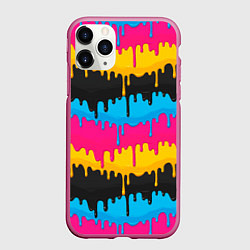 Чехол iPhone 11 Pro матовый Стекающие краски, цвет: 3D-малиновый