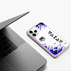 Чехол iPhone 11 Pro матовый Ведьмак лого краски, цвет: 3D-розовый — фото 2
