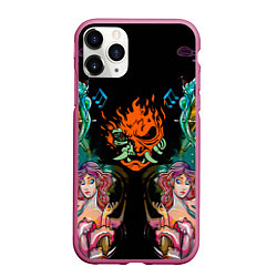 Чехол iPhone 11 Pro матовый Cyberpunk tatoo game steel japan, цвет: 3D-малиновый