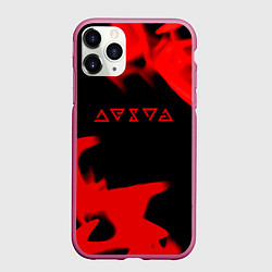 Чехол iPhone 11 Pro матовый Ведьмак лого огонь, цвет: 3D-малиновый