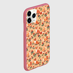 Чехол iPhone 11 Pro матовый Лисята в розах, цвет: 3D-малиновый — фото 2
