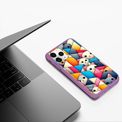 Чехол iPhone 11 Pro матовый Geometric pattern with kittens - ai art, цвет: 3D-фиолетовый — фото 2