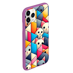 Чехол iPhone 11 Pro матовый Geometric pattern with kittens - ai art, цвет: 3D-фиолетовый — фото 2