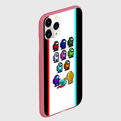 Чехол iPhone 11 Pro матовый Among us line, цвет: 3D-малиновый — фото 2