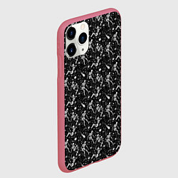 Чехол iPhone 11 Pro матовый Скетч с изображением скелетов на черном фоне, цвет: 3D-малиновый — фото 2