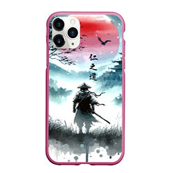 Чехол iPhone 11 Pro матовый Japanese samurai - ghost of Tsushima, цвет: 3D-малиновый