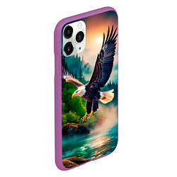 Чехол iPhone 11 Pro матовый Полет орла, цвет: 3D-фиолетовый — фото 2