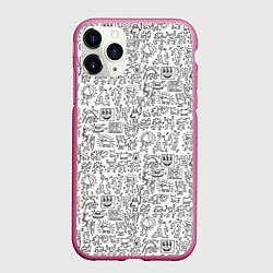 Чехол iPhone 11 Pro матовый Человечки и пришельцы, цвет: 3D-малиновый