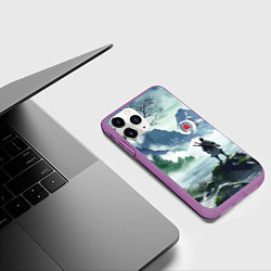 Чехол iPhone 11 Pro матовый Самурай на берегу горного озера - нейросеть, цвет: 3D-фиолетовый — фото 2