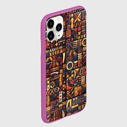 Чехол iPhone 11 Pro матовый Африканский орнамент - резьба по дереву, цвет: 3D-фиолетовый — фото 2