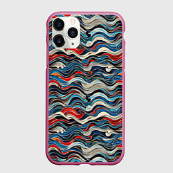 Чехол iPhone 11 Pro матовый Разноцветные абстрактные волны, цвет: 3D-малиновый