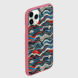 Чехол iPhone 11 Pro матовый Разноцветные абстрактные волны, цвет: 3D-малиновый — фото 2