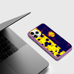 Чехол iPhone 11 Pro матовый Cyberpunk лого текстура, цвет: 3D-фиолетовый — фото 2