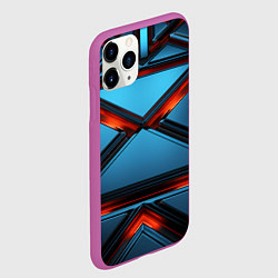 Чехол iPhone 11 Pro матовый Абстрактные треугольные плиты со светом, цвет: 3D-фиолетовый — фото 2