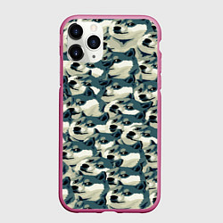 Чехол iPhone 11 Pro матовый Доги мем паттерн, цвет: 3D-малиновый
