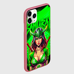Чехол iPhone 11 Pro матовый Девушка самурай с рогами, цвет: 3D-малиновый — фото 2