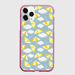 Чехол iPhone 11 Pro матовый Паттерн с зонтиками и облаками, цвет: 3D-малиновый