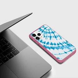 Чехол iPhone 11 Pro матовый Тай-дай бело-синий, цвет: 3D-малиновый — фото 2