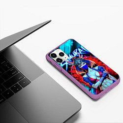 Чехол iPhone 11 Pro матовый Девушка самурай в синей маске - Китана, цвет: 3D-фиолетовый — фото 2