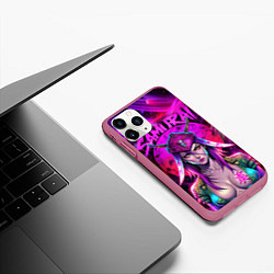 Чехол iPhone 11 Pro матовый Девушка самурай в откровенном костюме, цвет: 3D-малиновый — фото 2