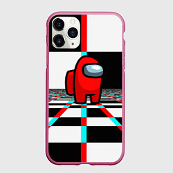 Чехол iPhone 11 Pro матовый Among us games optical chessboard, цвет: 3D-малиновый