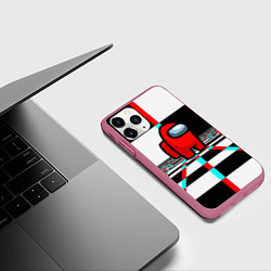 Чехол iPhone 11 Pro матовый Among us games optical chessboard, цвет: 3D-малиновый — фото 2