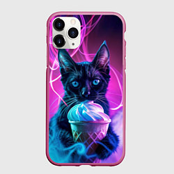Чехол iPhone 11 Pro матовый Черный кот и мороженое - неоновый дым, цвет: 3D-малиновый