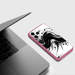 Чехол iPhone 11 Pro матовый Чёрно-белая абстракция нейросеть, цвет: 3D-малиновый — фото 2