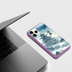 Чехол iPhone 11 Pro матовый Японская пагода в тумане - нейросеть, цвет: 3D-фиолетовый — фото 2