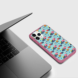 Чехол iPhone 11 Pro матовый Рыбы с геометрическим узором и кругами, цвет: 3D-малиновый — фото 2