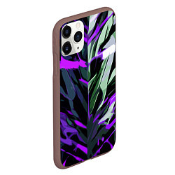 Чехол iPhone 11 Pro матовый Хаотичная чёрно-фиолетово абстракция, цвет: 3D-коричневый — фото 2