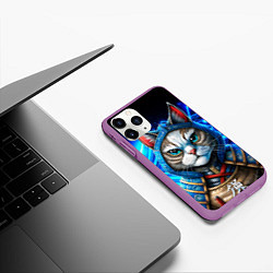 Чехол iPhone 11 Pro матовый Строгий кот самурай, цвет: 3D-фиолетовый — фото 2