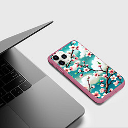 Чехол iPhone 11 Pro матовый Цветущие ветки японской сакуры, цвет: 3D-малиновый — фото 2