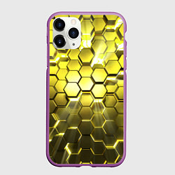Чехол iPhone 11 Pro матовый Золотые соты, цвет: 3D-фиолетовый