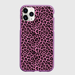 Чехол iPhone 11 Pro матовый Шкура леопарда в черно розовую текстуру, цвет: 3D-фиолетовый