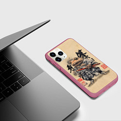 Чехол iPhone 11 Pro матовый Жаба самурай - japan aesthetic, цвет: 3D-малиновый — фото 2