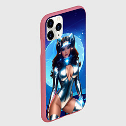 Чехол iPhone 11 Pro матовый Космическая девушка в блестящем костюме, цвет: 3D-малиновый — фото 2