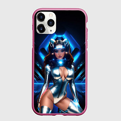 Чехол iPhone 11 Pro матовый Космическая девушка в блестящем костюме с ушками, цвет: 3D-малиновый