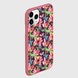 Чехол iPhone 11 Pro матовый Птицы и цветы, цвет: 3D-малиновый — фото 2