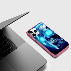 Чехол iPhone 11 Pro матовый Neon cyber skull - ai art, цвет: 3D-малиновый — фото 2