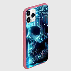 Чехол iPhone 11 Pro матовый Cyber neon skull - ai art с дорожками на плате, цвет: 3D-малиновый — фото 2
