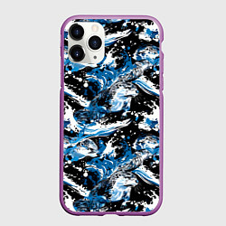 Чехол iPhone 11 Pro матовый Выдры в речке на волнах - паттерн, цвет: 3D-фиолетовый