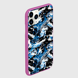 Чехол iPhone 11 Pro матовый Выдры в речке на волнах - паттерн, цвет: 3D-фиолетовый — фото 2