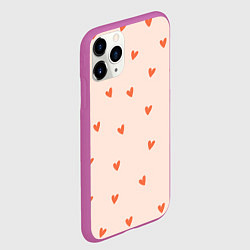 Чехол iPhone 11 Pro матовый Разбросанные сердца - паттерн, цвет: 3D-фиолетовый — фото 2