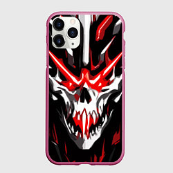 Чехол iPhone 11 Pro матовый Абстрактный белый череп и красные полосы, цвет: 3D-малиновый