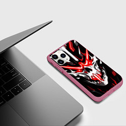Чехол iPhone 11 Pro матовый Абстрактный белый череп и красные полосы, цвет: 3D-малиновый — фото 2