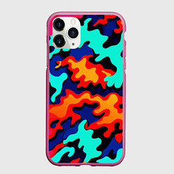 Чехол iPhone 11 Pro матовый Разноцветный кислотный камуфляж, цвет: 3D-малиновый