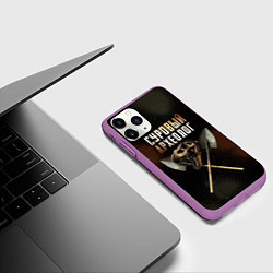 Чехол iPhone 11 Pro матовый Суровый археолог - череп тиранозавра, цвет: 3D-фиолетовый — фото 2